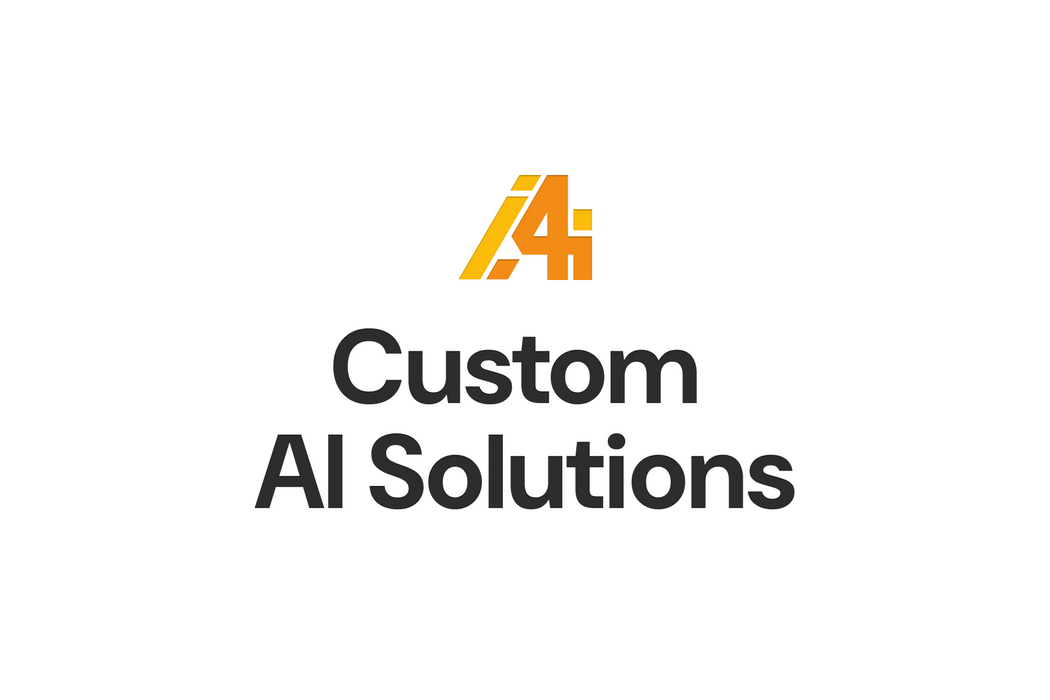 This graphic features a vibrant orange logo above the bold text "Custom AI Solutions". As your trusted AI implementation partner, we supply tailored AI development services to meet unique business needs. We specialize in building reliable production AI systems that drive immediate value. By focusing on large-scale enterprise AI development, we ensure that all custom AI solutions seamlessly optimize workflows, empower your workforce, and dramatically accelerate your long-term operational success.